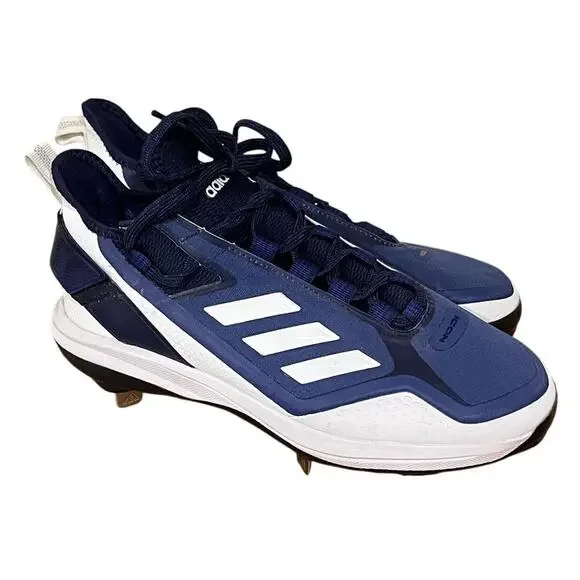 Adidas Icon Mens Size 7.5 Baseball Cleats Navy Blue White Metal Spikes Low Top - Picture 2 of 8